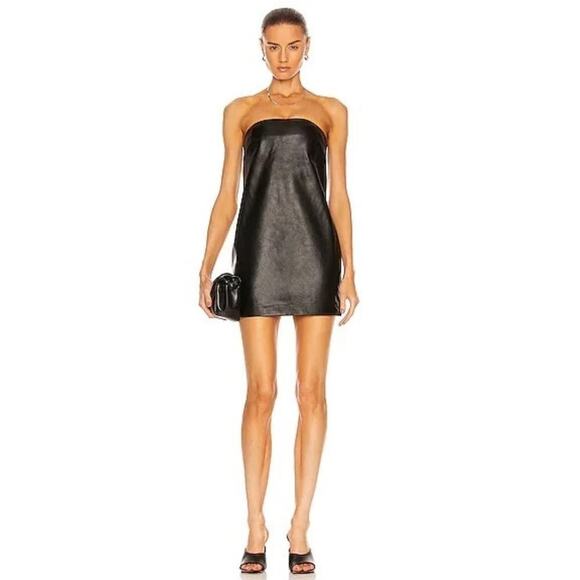 RtA Dresses & Skirts - RtA Kailey Dress Black Lambskin Mini Back Cut Out Leather Size 6